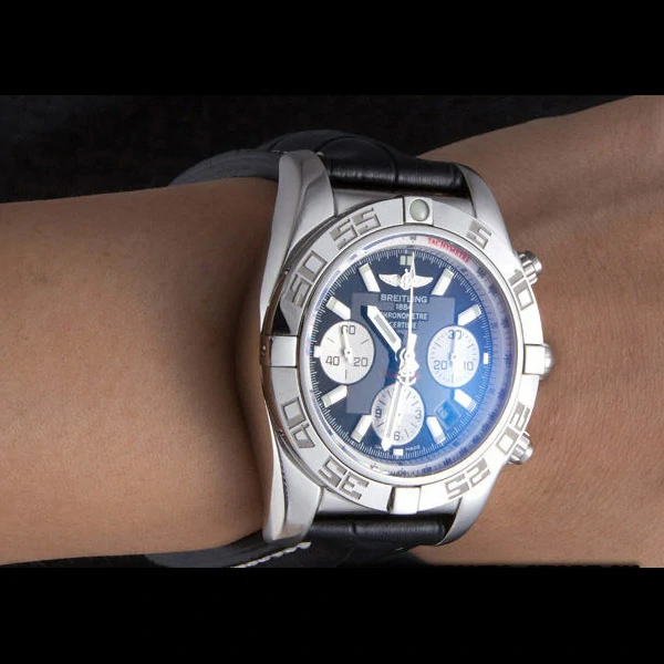 Breitling Chronomat Black Dial with Black Leather Band new59613