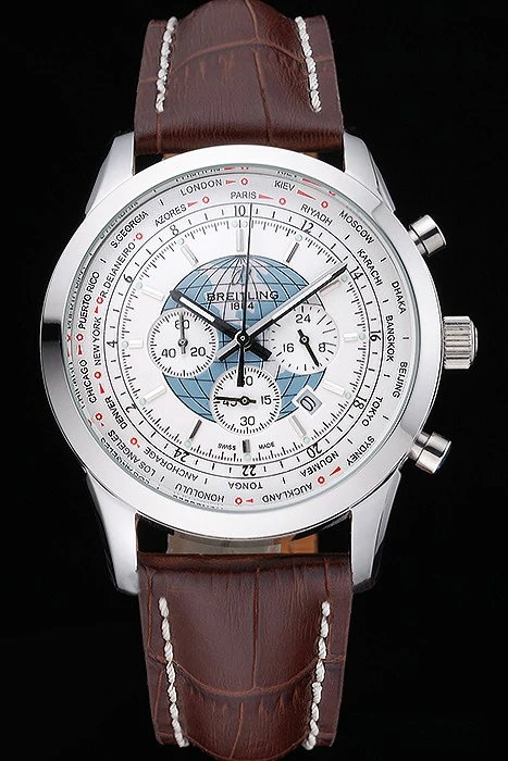 Breitling Transocean Chronograph Unitime White Dial Stainless Steel Case Brown Leather Bracelet new118766