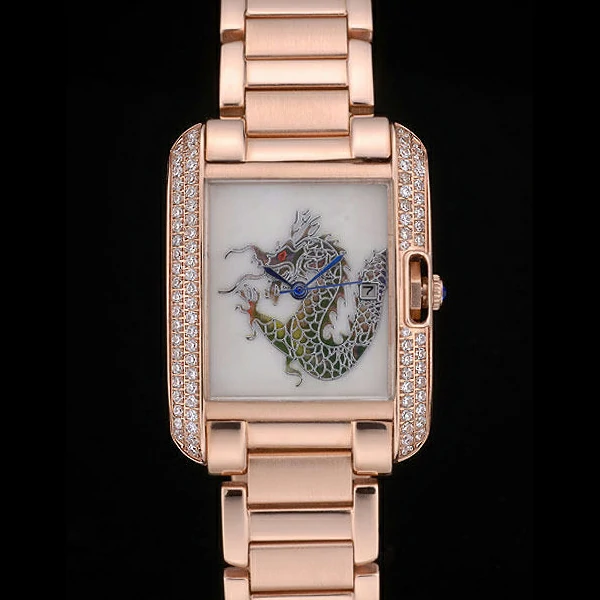 Cartier Tank Anglaise White Dragon Dial Diamonds Rose Gold Case Rose Gold Bracelet new59160